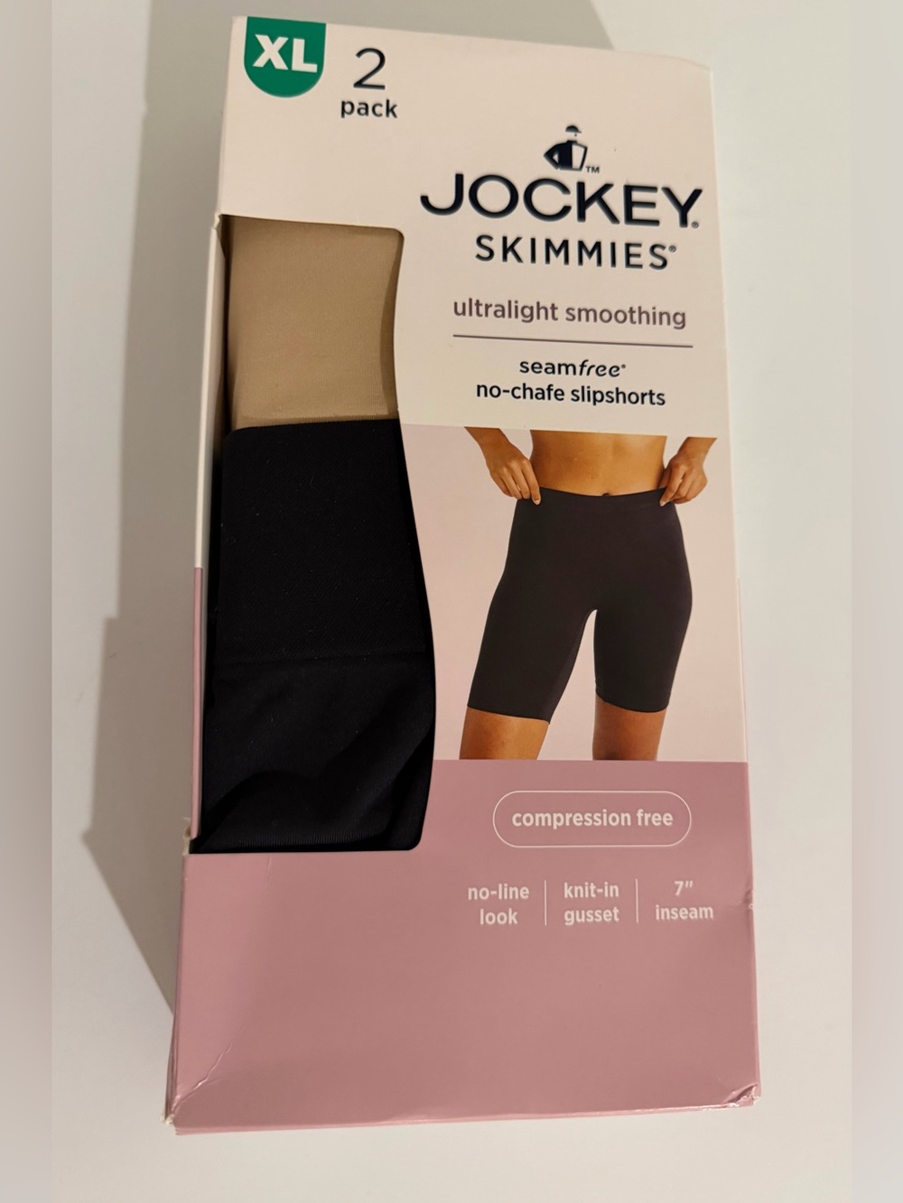 Jockey Skimmies Women's Seamfree No-Chafe Slipshorts - Black & Nude (2 Pack)